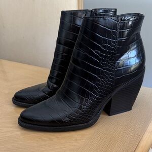 Madden Girl Black Croc-Pattern Ankle Booties